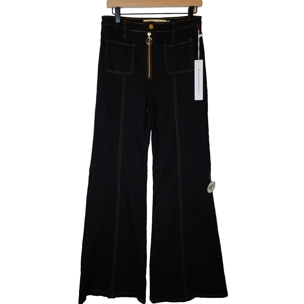 Stoned Immaculate Bell Bottom Jeans Womens 28 Black Contrast Stitch Flare NWT